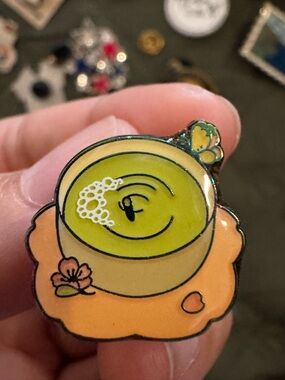 Green Tea Cup Enamel Pin - Orange Saucer